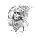 Goddess Isis with a celestial backdrop tattoo design idea