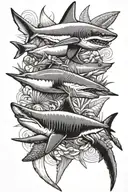 3 layered images with a shark's tooth, sand crab, and olive seashell  tattoo design idea