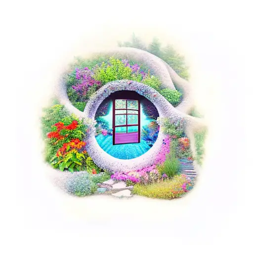 open door to a secret garden tattoo design idea