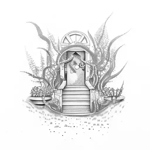 open door to a secret garden tattoo design idea