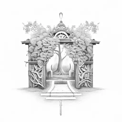 open door to a secret garden tattoo design idea