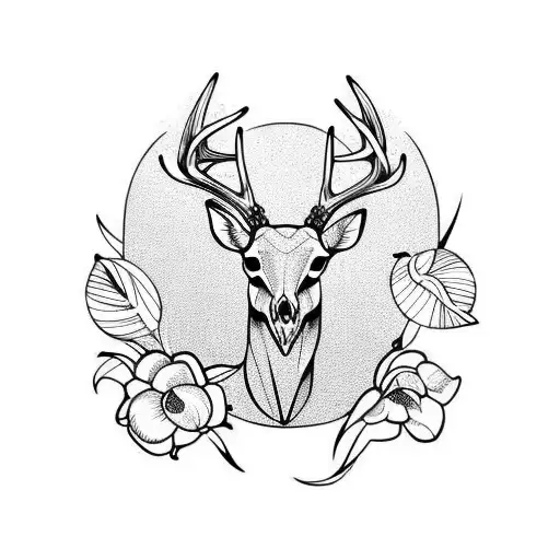Deer skull and flowers  tattoo design idea