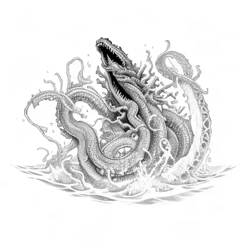 kracken fighting a sea serpent tattoo design idea