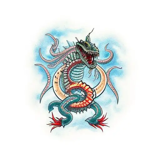 kracken fighting a sea serpent tattoo design idea