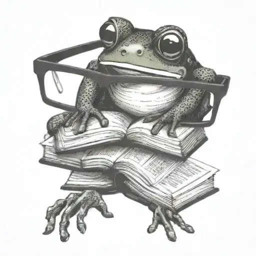 frog books glasses reading a book tattoo design idea