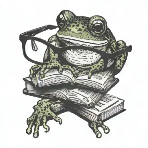 frog books glasses reading a book tattoo design idea