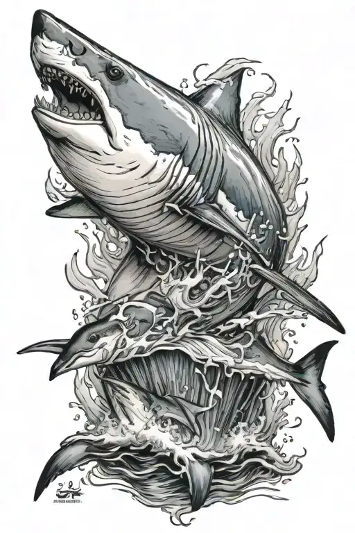 great white shark jumping to kill a seal tattoo design idea