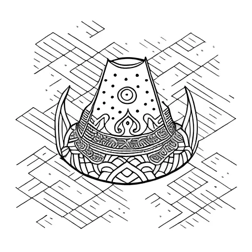 A minimalist tattoo inspired by Vietnamese culture, featuring a conical hat with intricate patterns tattoo design idea