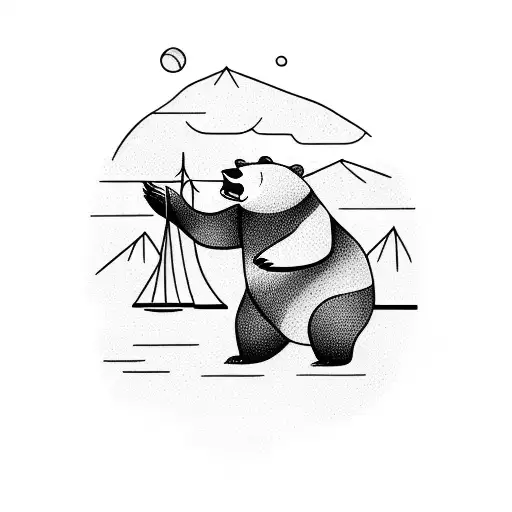 A fierce bear catching a fish in a river tattoo design idea