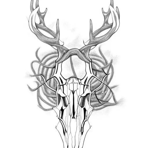 An intricately detailed deer skull with electrical wires as antlers tattoo design idea