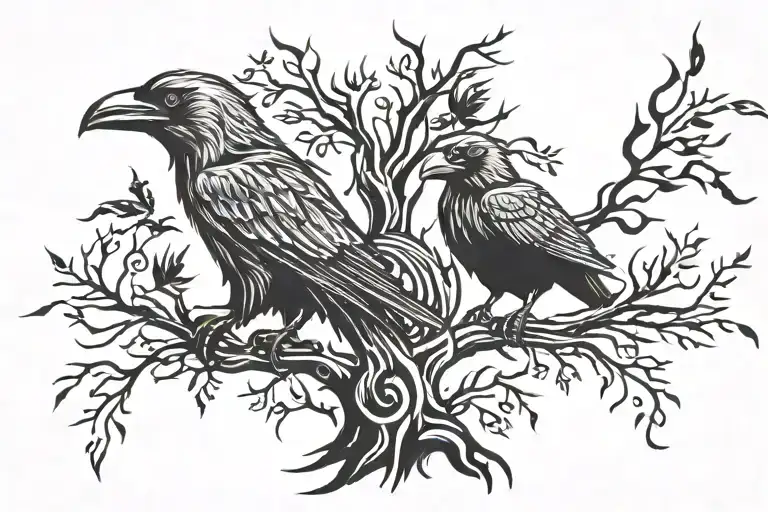 god odin ravens with tree tattoo design idea