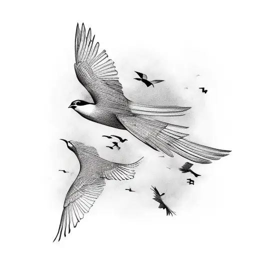 words: "free indeed" with birds flying tattoo design idea