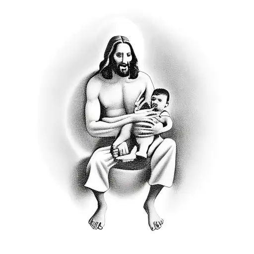Jesus handing a baby boy to a father in his dream  tattoo design idea
