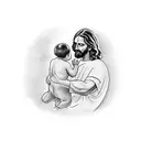 Jesus handing a baby boy to his father tattoo design idea