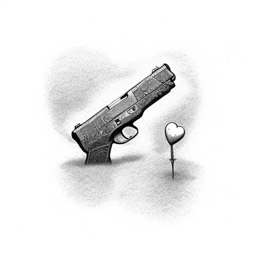 A dotwork tattoo featuring a glock with the letters MOB engraved on the handle tattoo design idea