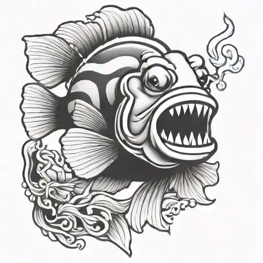 Nemo the clown fish smoking a cigarette in his mouth tattoo design idea