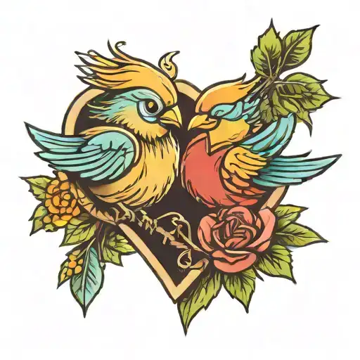 two birds together forming an arrowed heart tattoo design idea