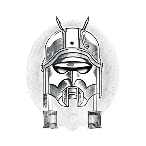 A Spartan warrior with a Taurus helmet in blackwork style tattoo design idea