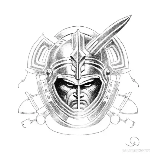 A Spartan warrior with a Taurus helmet in blackwork style tattoo design idea