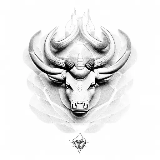 A mythical creature combining the characteristics of a Taurus and an electrician's tools in dotwork style tattoo design idea