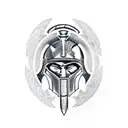 A Spartan warrior with a Taurus helmet in blackwork style tattoo design idea