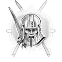 A Spartan warrior with a Taurus helmet in blackwork style tattoo design idea
