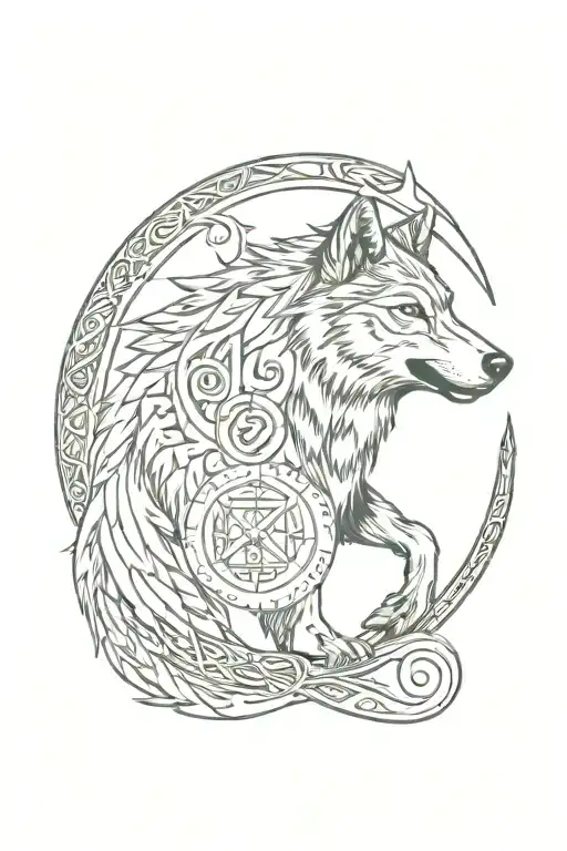wolf and raven with elder futhark runes ofetoonesstzonnostotzof wrapping  tattoo design idea