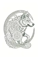wolf and raven with elder futhark runes ofetoonesstzonnostotzof wrapping  tattoo design idea