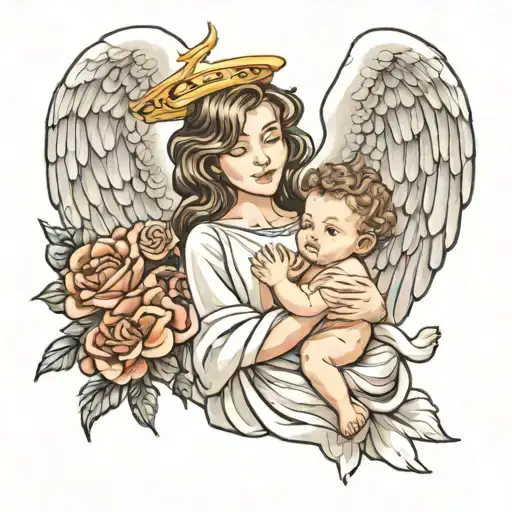 angel holding a baby  tattoo design idea