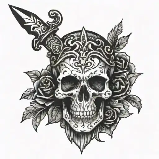 dagger piercing skull tattoo design idea