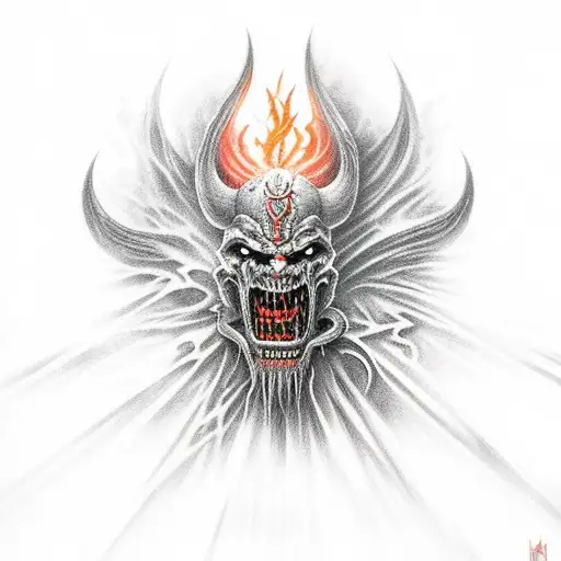dark fantasy warrior fights with demons of hell tattoo design idea