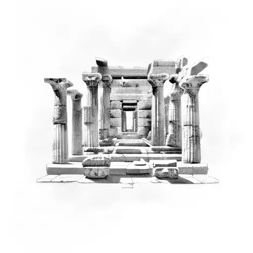 A sketch of a hidden art famous within an ancient Greek temple ruins tattoo design idea