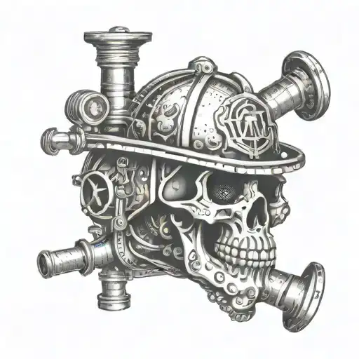 Integrate candy skull motifs with firefighting equipment like a fire truck or hydrant in a stylized dotwork design tattoo design idea