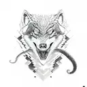 woman wolfskin snake sword tattoo design idea