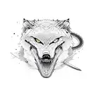 woman wolfskin snake sword tattoo design idea