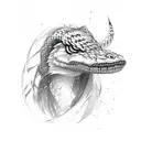 woman wolfskin snake sword tattoo design idea