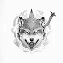 woman wolfskin snake sword tattoo design idea