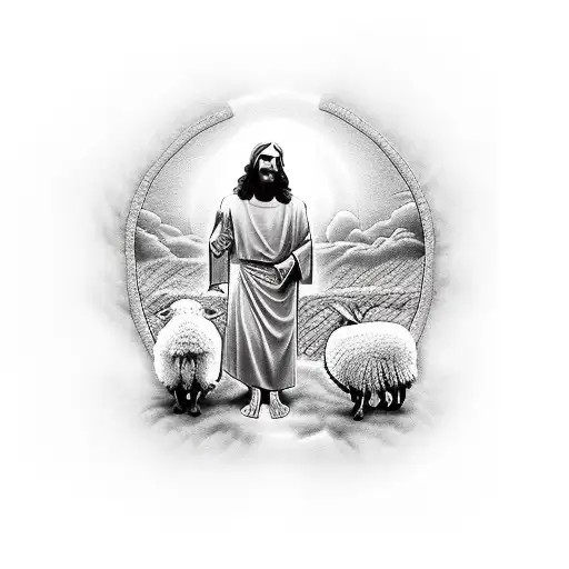 Jesus comforting a lost sheep  tattoo design idea