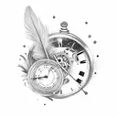 Feather with clock mechanics inside  tattoo design idea