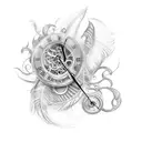 Feather with clock mechanics inside  tattoo design idea