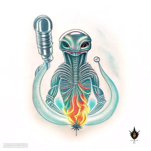small alien smoking weed tattoo design idea