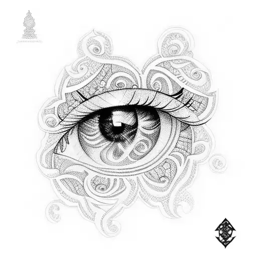 Design a tattoo of a woman's eye with intricate dotwork patterns inspired by Indonesian art tattoo design idea