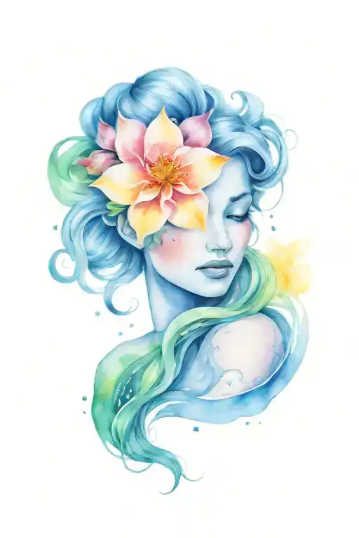 goddess and flower for cancer zodiac sign tattoo design idea