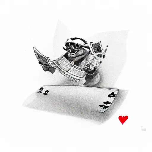 poker, skate and music tattoo design idea