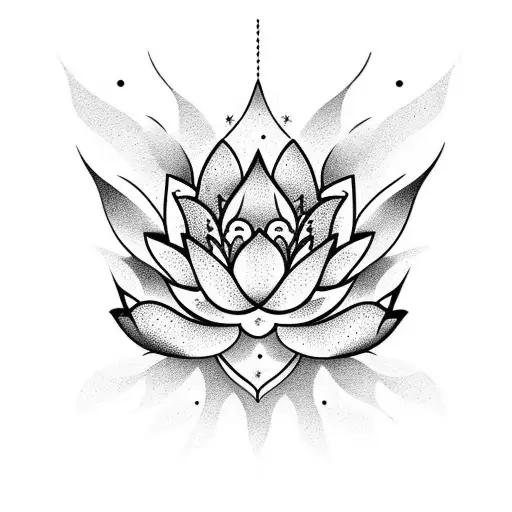 Lotus Flower with half moon, stars, sun, and number 1930 tattoo design idea