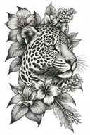 hawiian flowers and leopard print tattoo design idea