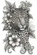 hawiian flowers and leopard print tattoo design idea