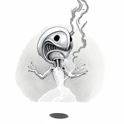 alien smoking a joint with pink smoke tattoo design idea