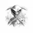 alien smoking a joint with pink smoke tattoo design idea