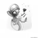 alien smoking a joint with pink smoke tattoo design idea